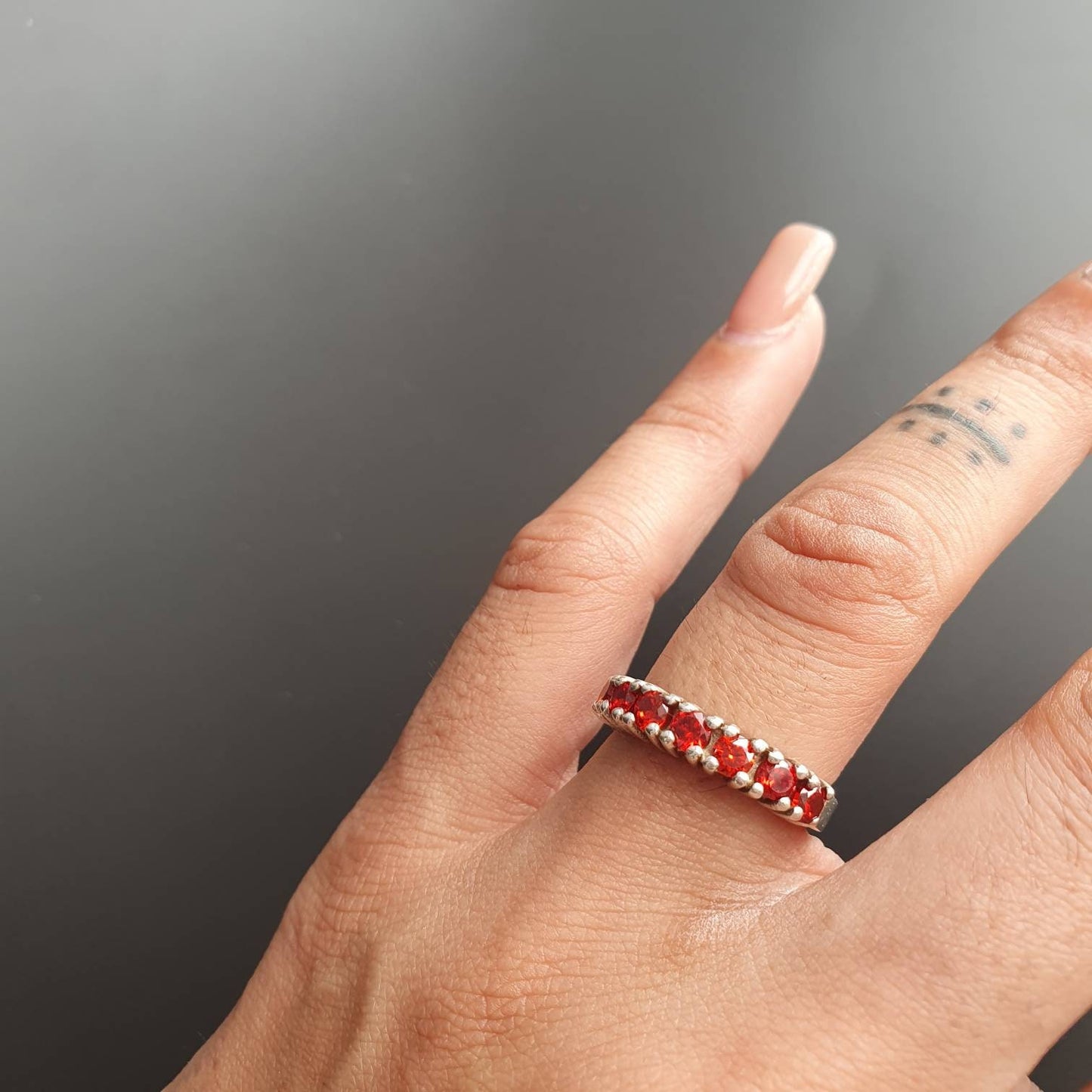 Vintage ring, statement ring, sterling silver ring,love, garnet gemstone, multi stone ring, infinity ring, gifts,red, stackable