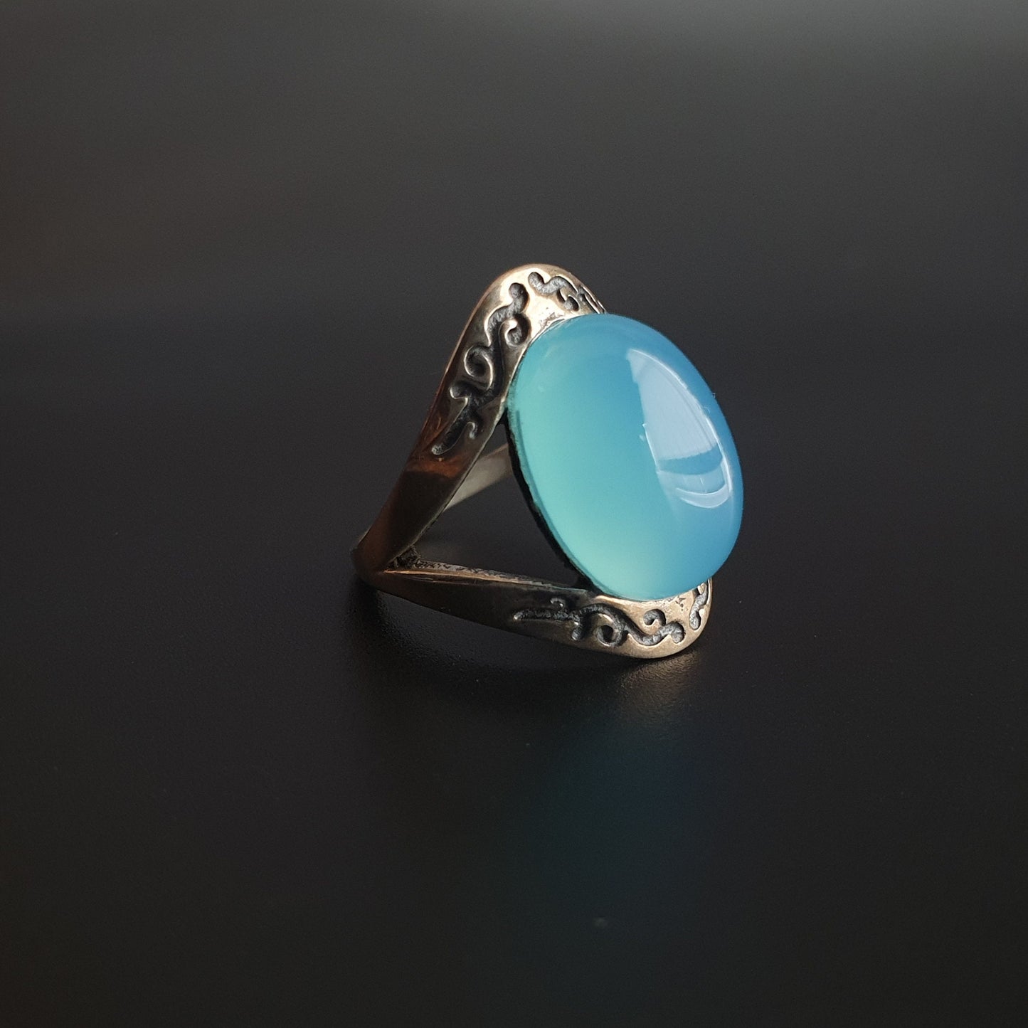 Silver ring, sterling, chalcedony,blue, beautiful, authentic,rings, jewelry, gifts, vintage, handmade,luxury, fast shipping, exclusive,925