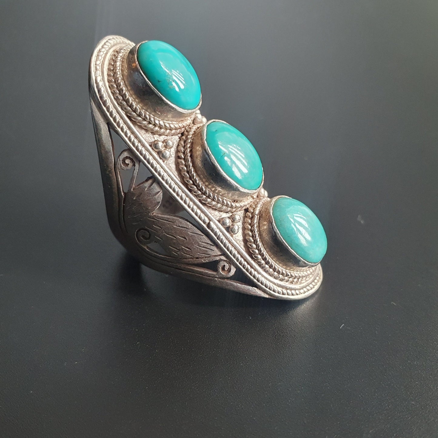 Boho ring, turquoise rings,long finger ring, statement ring, sterling silver, festival jewelry,free shipping, vintage handmade, ethnic ring,