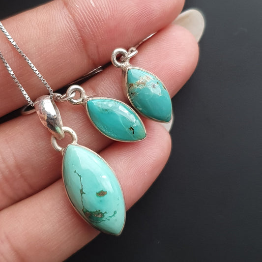 Set, earrings pendant sets, turquoise, sterling silver, Teardrop, vintage, handmade,gifts, classical earrings and pendant sets