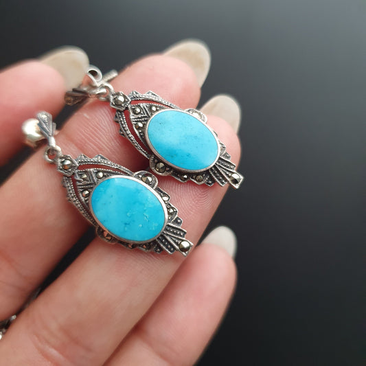 Silver earrings, Victorian earrings, vintage earrings, antique earrings, turquoise earrings, sterling silver earrings, statement earrings