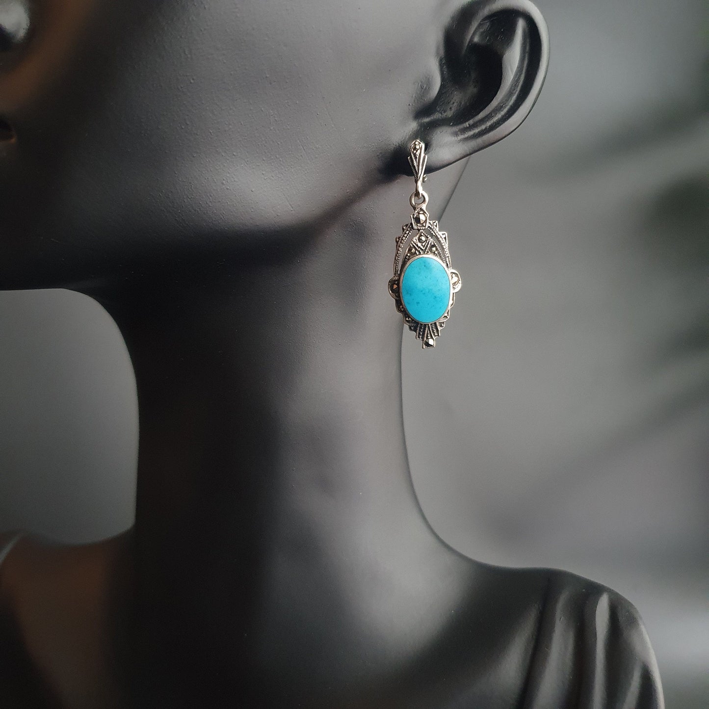 Silver earrings, Victorian earrings, vintage earrings, antique earrings, turquoise earrings, sterling silver earrings, statement earrings