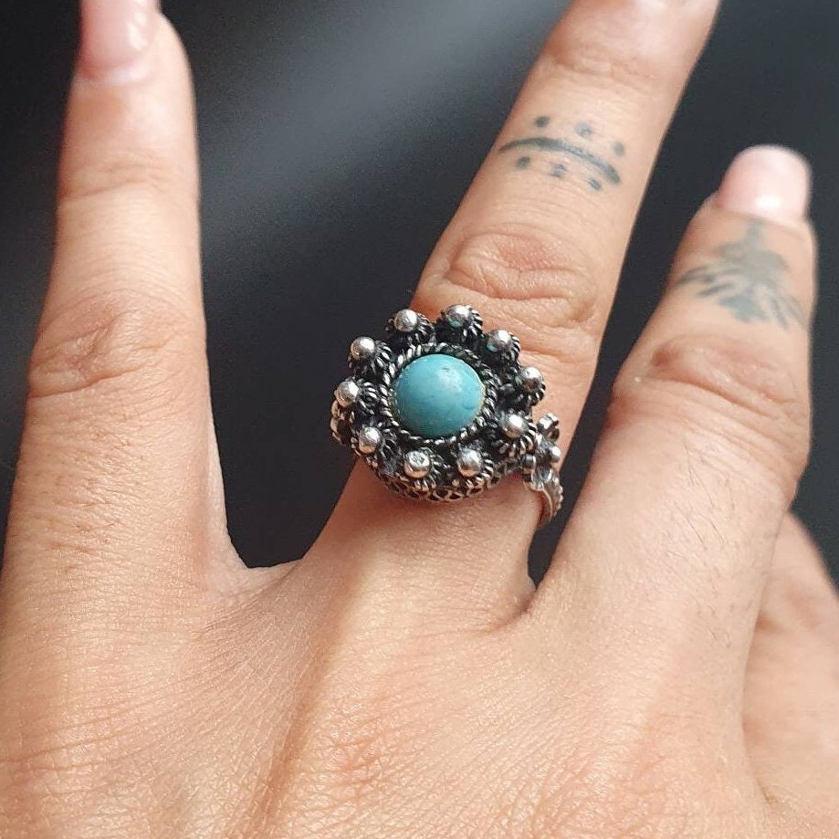 Antique ring, sterling silver ring, statement ring, turquoise, blue, gothic Ring, tribal jewelry, sterling, gift's, vintage,