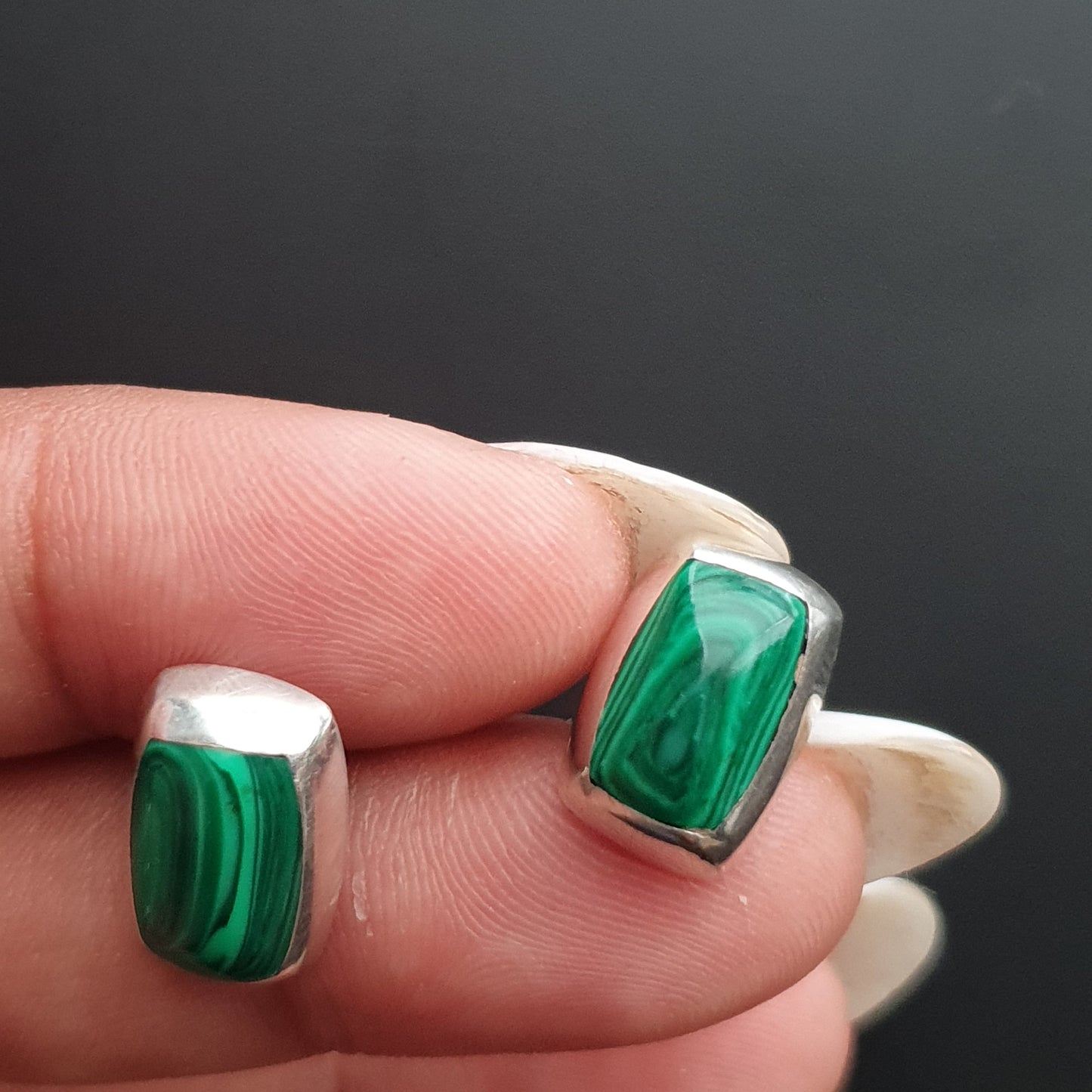 Studs, rectangular,earrings, malachite, gemstone, sterling silver, gifts, vintage, handmade, free shipping, classic, statement,925, emerald