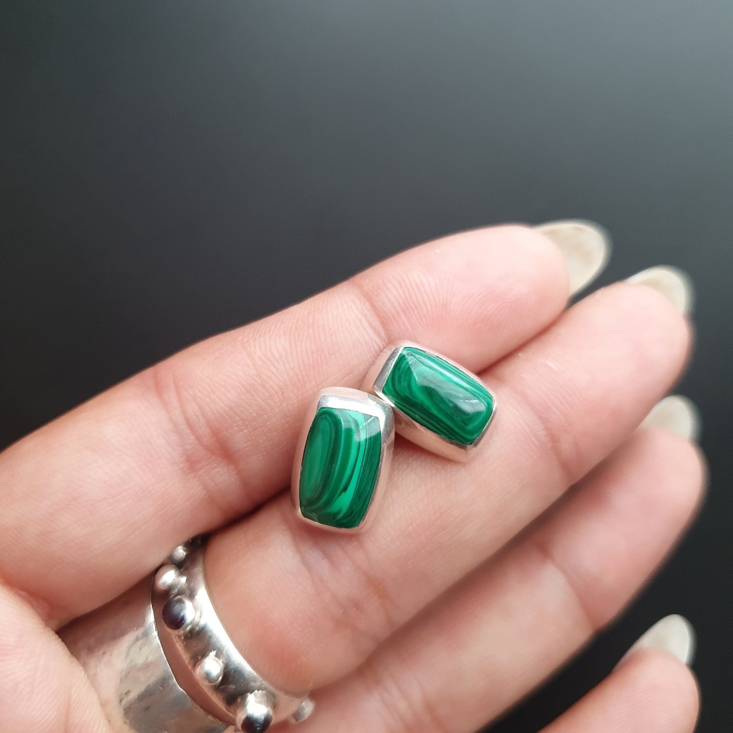 Studs, rectangular,earrings, malachite, gemstone, sterling silver, gifts, vintage, handmade, free shipping, classic, statement,925, emerald